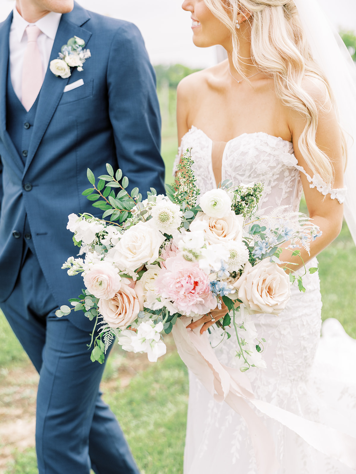 Blush & blue bridal bouquet